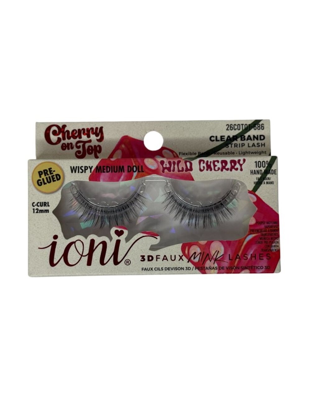Ioni Pre Glued Wispy Medium Doll Lashes 3D Faux Mink Cherry On Top